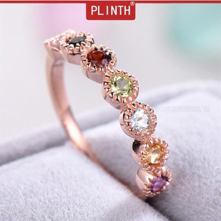 PLINTH แหวนเงินแท้ 925 แหวนหมั้นเพชรแท้สีบาร์กุหลาบ935