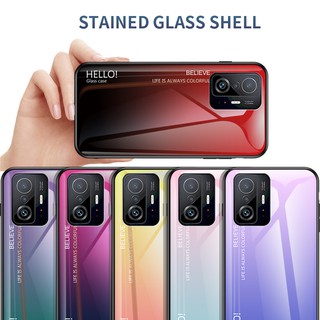 Xiaomi Mi 11T / 11T Pro Case Gradient Tempered Glass Back Phone Casing Slim Cover ปลอก