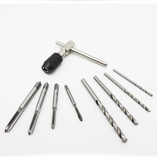 9 Tap Wrench Set ชิ้น/เซ็ตสกรูก๊อกและประแจรูปตัว T และดอกสว่านเกลียวเกลียวแตะชุดเครื่องมือมือ