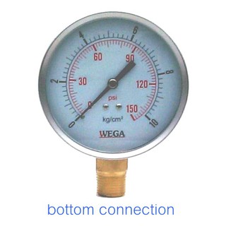 เกจวัดแรงดัน 2.5" WEGA pressure gauge เหล็ก ขอบโครเมี่ยม ขนาดหน้าปัด 2.5 นิ้ว เกลียว 1/4" ออกด้านล่าง