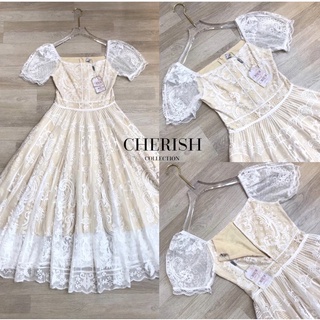 แม็กซี่เดรสลูกไม้เนื้อนุ่ม สีขาว S ป้าย CHERISH