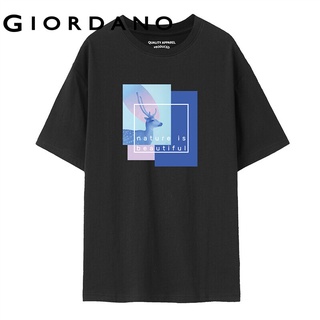 Giordano ผู้หญิง เสื้อยืดคอกลมแขนสั้นผ้าฝ้ายพิมพ์ลาย Free Shipping 99391037 เสื้อยืดคอกรม