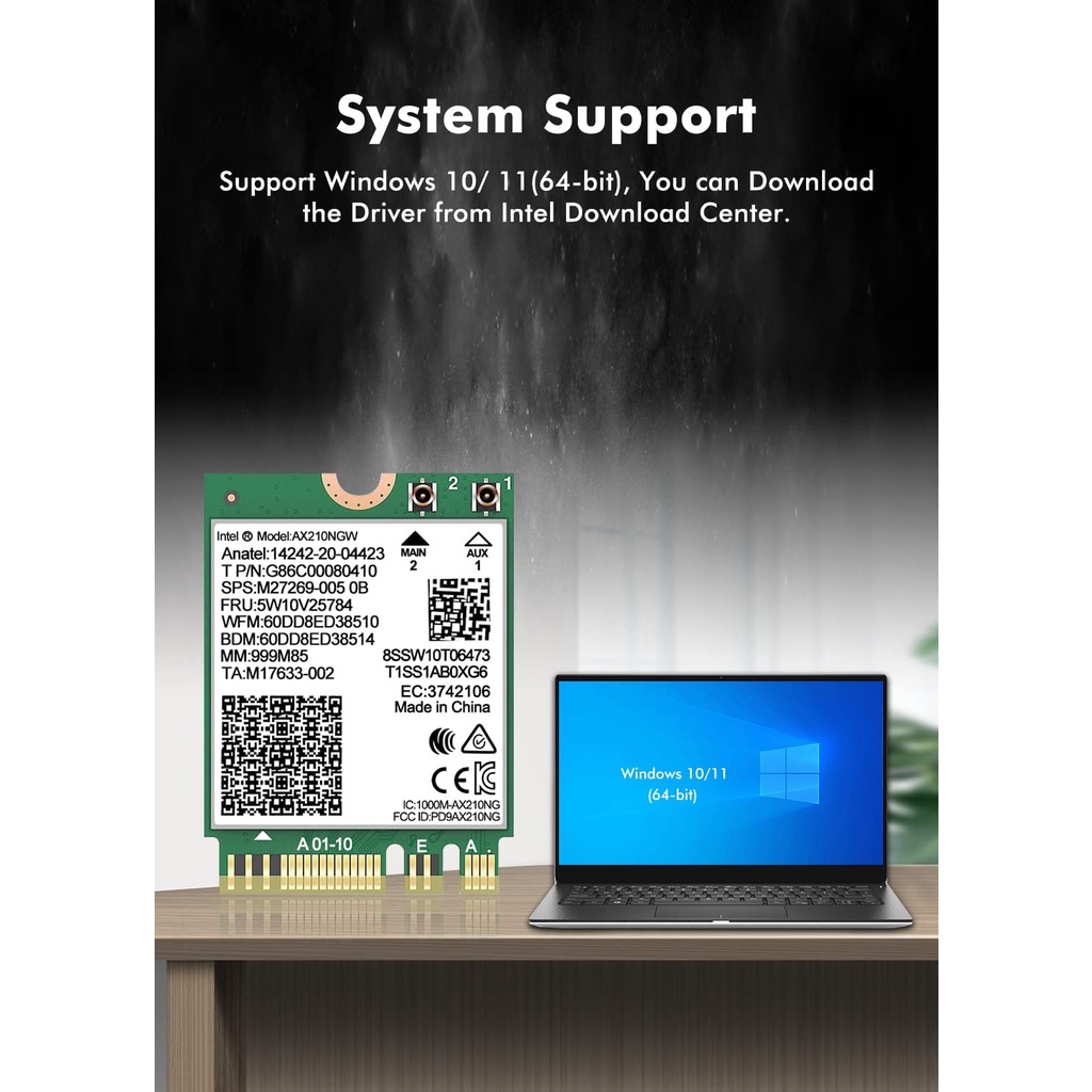 อะแดปเตอร์การ์ดเครือข่ายไร้สาย WiFi 6E Intel AX210 NGW Ax200 บลูทูธ 5.3 Tri-Band 5400Mbps สําหรับแล็ปท็อป รองรับ Windows 10 11 (64bit) M.2 NGFF