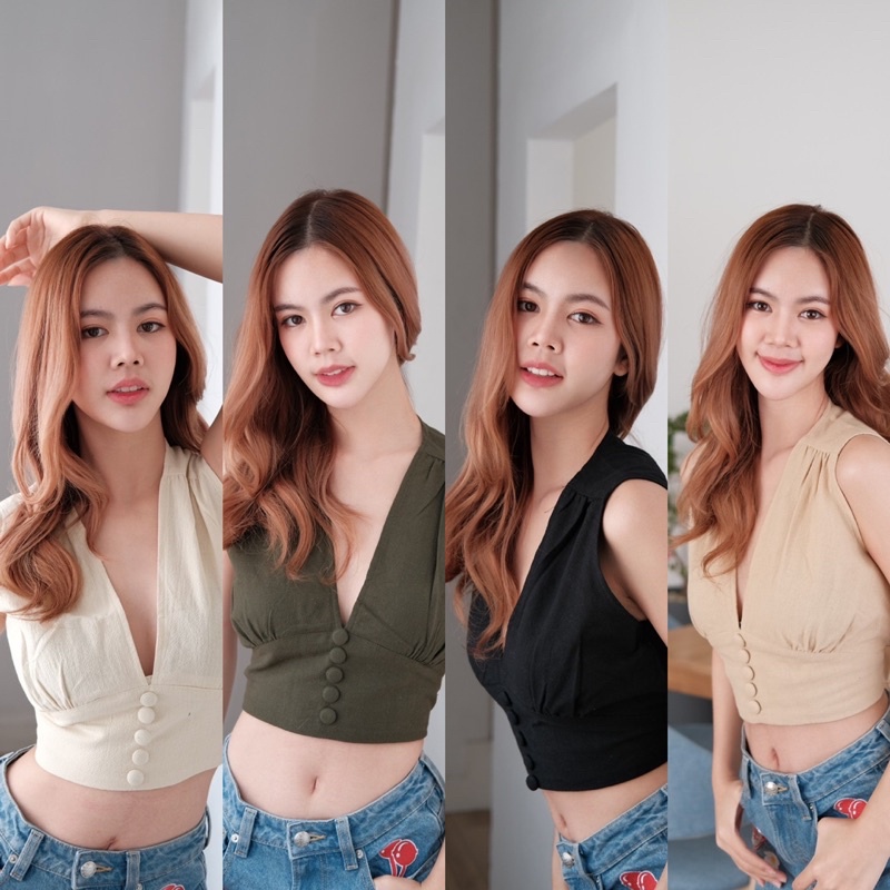 Vcrop,คอวีครอป,คอวี,ตัวสั้น,ผ้าฝ้าย,แขนกุด,เสื้อสายเดี่ยว,vzap