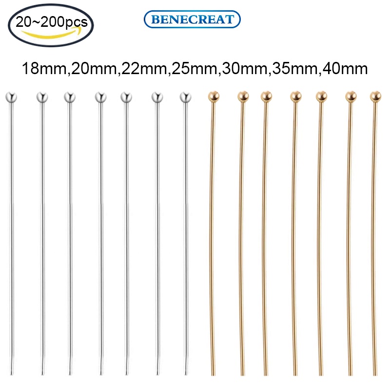 Benecreat 20-200 ชิ้น 22x0 . 6 มม . 30x0 . 6 มม . หัวบอลสแตนเลสสีทอง 304 มม . สําหรับเครื่องประดับ D