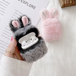 เคสหูฟังซิลิโคน แต่งขนปุย ลายการ์ตูนหูกระต่ายน่ารัก สําหรับ Airpods 3 Pro 2 1