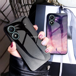 เคสโทรศัพท์กระจกนิรภัย ไล่โทนสี สําหรับ Vivo Y02s Y 02s เคสแฟชั่น ขอบ TPU นิ่ม กันกระแทก เคสหลังแข็ง