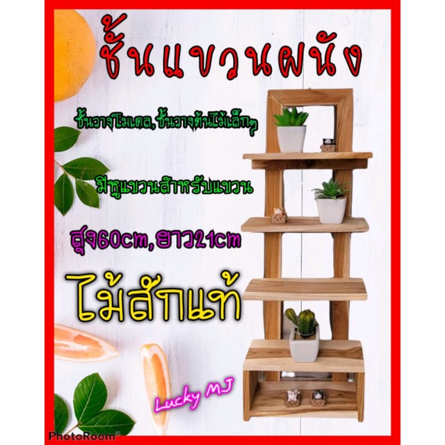 ชั้นแขวนติดผนัง​ไม้สักแท้มีหูแขวน (ชั้นแขวนโมเดล)