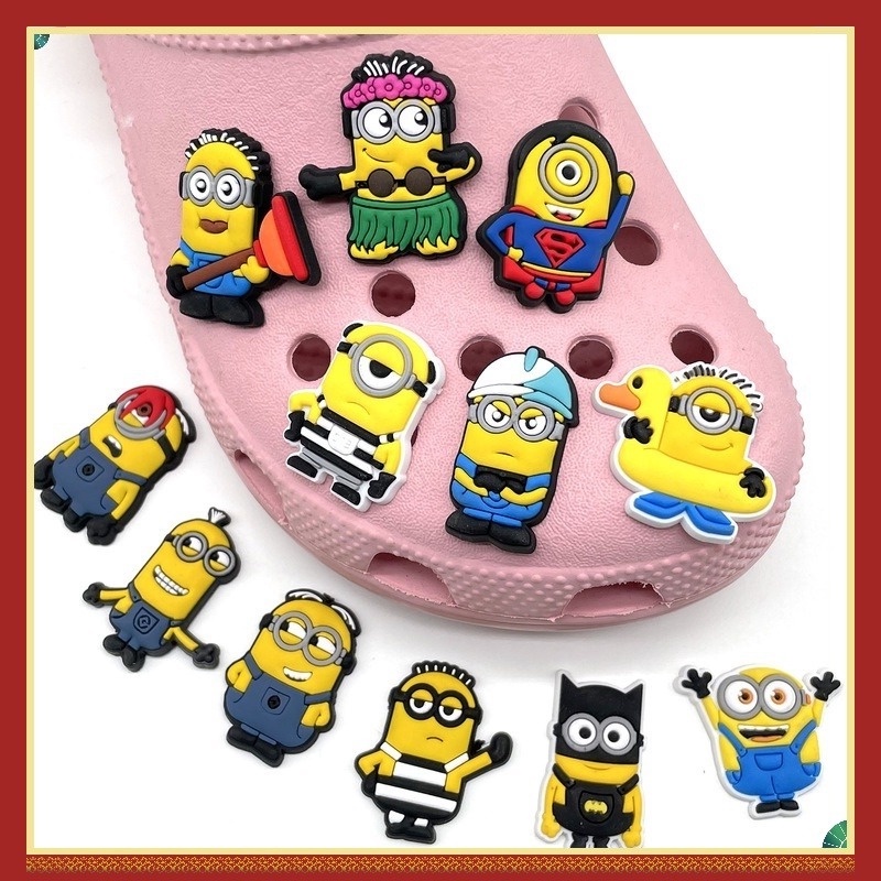 Jibbitz จี้รูปการ์ตูนมินเนี่ยน ดอกไม้ อเมริกัน น่ารัก PVC สําหรับตกแต่งรองเท้า