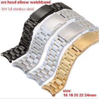 16 18 20 22 24mm width strap 304 environmental protection solid stainless steel five bead watchband with arc head elbow watchband Low price wholesale