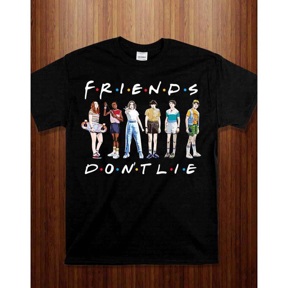 เสื้อยืดคอกลม แขนสั้น ผ้าฝ้ายแท้ พิมพ์ลาย Friends Don Lie Stranger Things Season ทรงหลวม สําหรับผู้ชาย