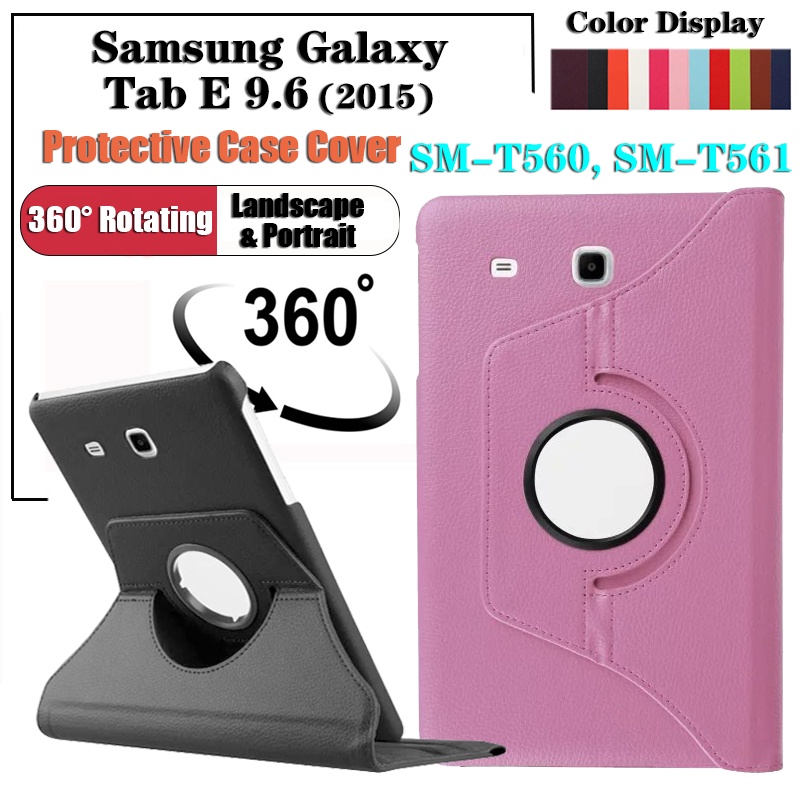 เคสแท็บเล็ตแฟชั่น สําหรับ Samsung Galaxy Tab E 9.6 (2015) SM-T560 SM-T561 SM-T560NU 360° เคสหนัง แบบฝาพับ หมุนได้ สําหรับ Folio