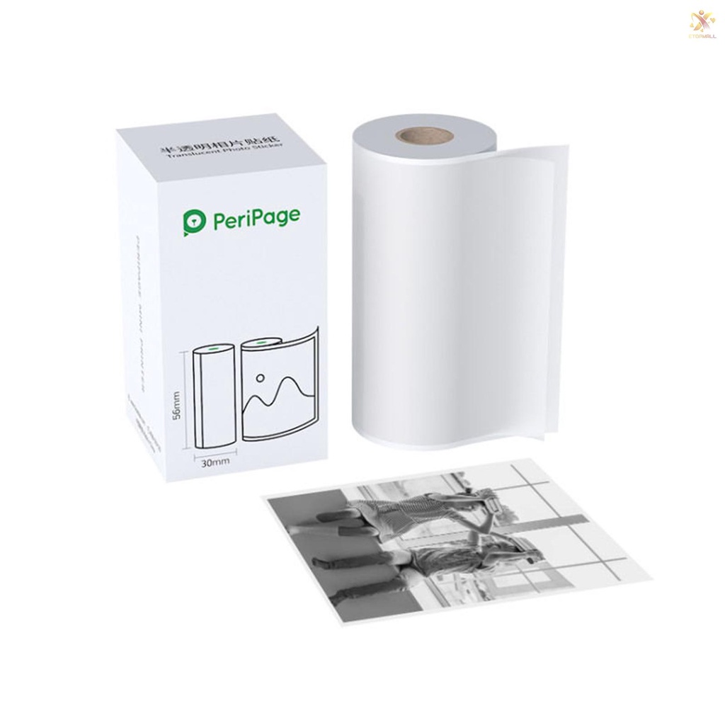 PeriPage 56 x 30mm Translucent Photo Sticker BPA-Free Adhesive Thermal Paper Roll Sticky Paper Waterproof Oil-proof Friction-proof for PeriPage A6/A8/A9/A9s/A9 Pro/A9 Max/A9s Max Mini BT Pocket Thermal Mobile Printer