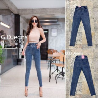 G.D.Jeans รุ่น 90091#กางเกงยีนส์แฟชั่นขายาวผ้ายืดสียีนส์ถัดเปียขอบเอวกางเกงแบบสุดเก๋