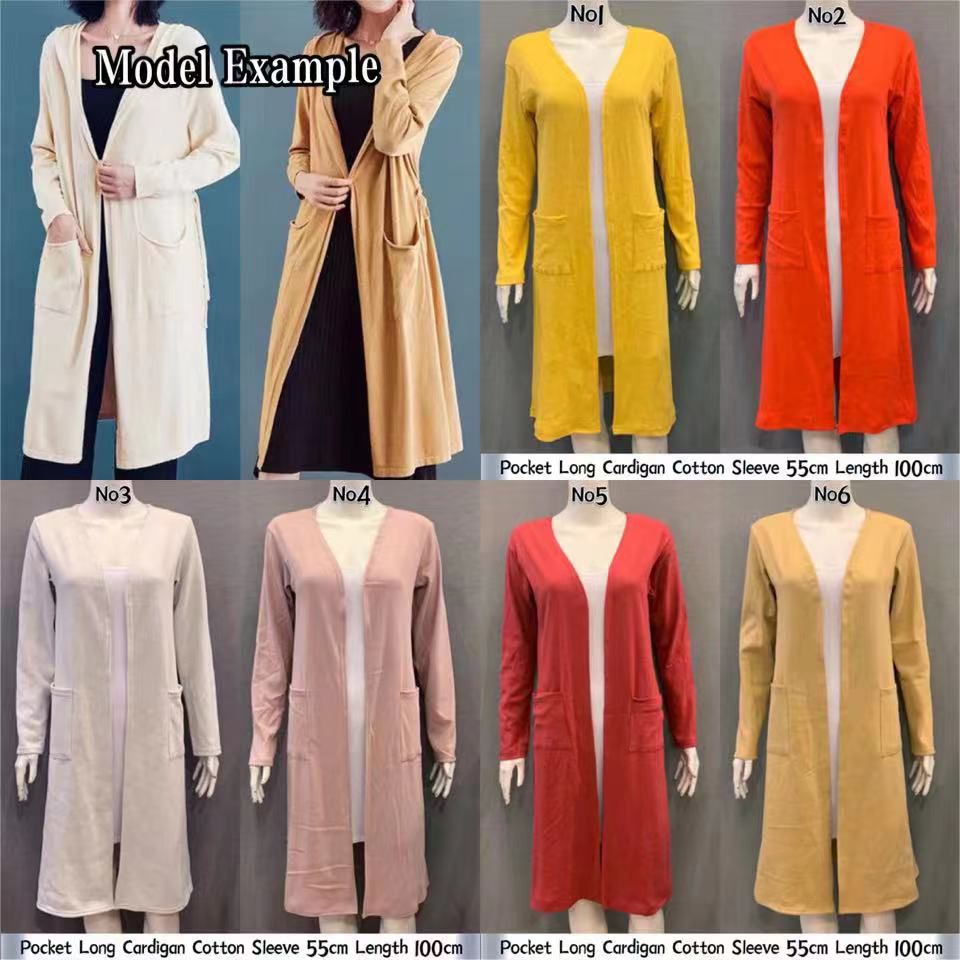 ผู้หญิง LONG CARDIGAN COTTON OUTWEAR CARDIGAN LABUH LONG SLEEVES CARDIGAN