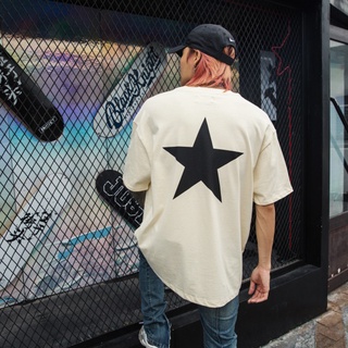 Five-pointed star print short-sleeved casual high street mens and womens T-shirtเสื้อยืด