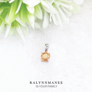 O6463 จี้พลอยบุษราคัมแท้ ( Yellow sapphire ) ตัวเรือนเงินแท้ 925 ชุบทองคำขาว