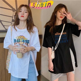 Shein🔥เสื้อยืด oversize แขนสั้นผู้หญิง พิมพ์ลายร่องเวอร์ชั่นเกาหลีของ เสื้อผ้าแฟชั่นผู้หญิง 2254