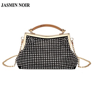 Jasmin NOIR กระเป๋าถือ กระเป๋าสะพายไหล่ สะพายข้าง สายโซ่ ประดับเพชร สําหรับสตรี