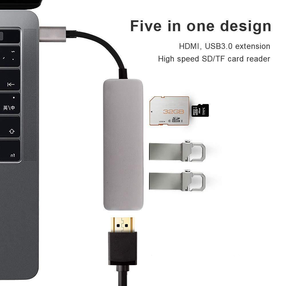 5 in 1 Type C Hub 4K HDMI Output 2 USB 3.0 Port SDTF Card Reader USB-C ...