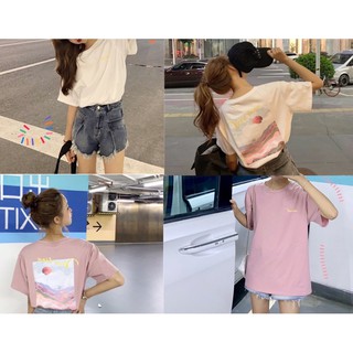 [พร้อมส่ง🇹🇭]เสื้อยืดแขนสั้น Oversize พิมพ์ลายภูเขาหลากสีสุดน่ารัก