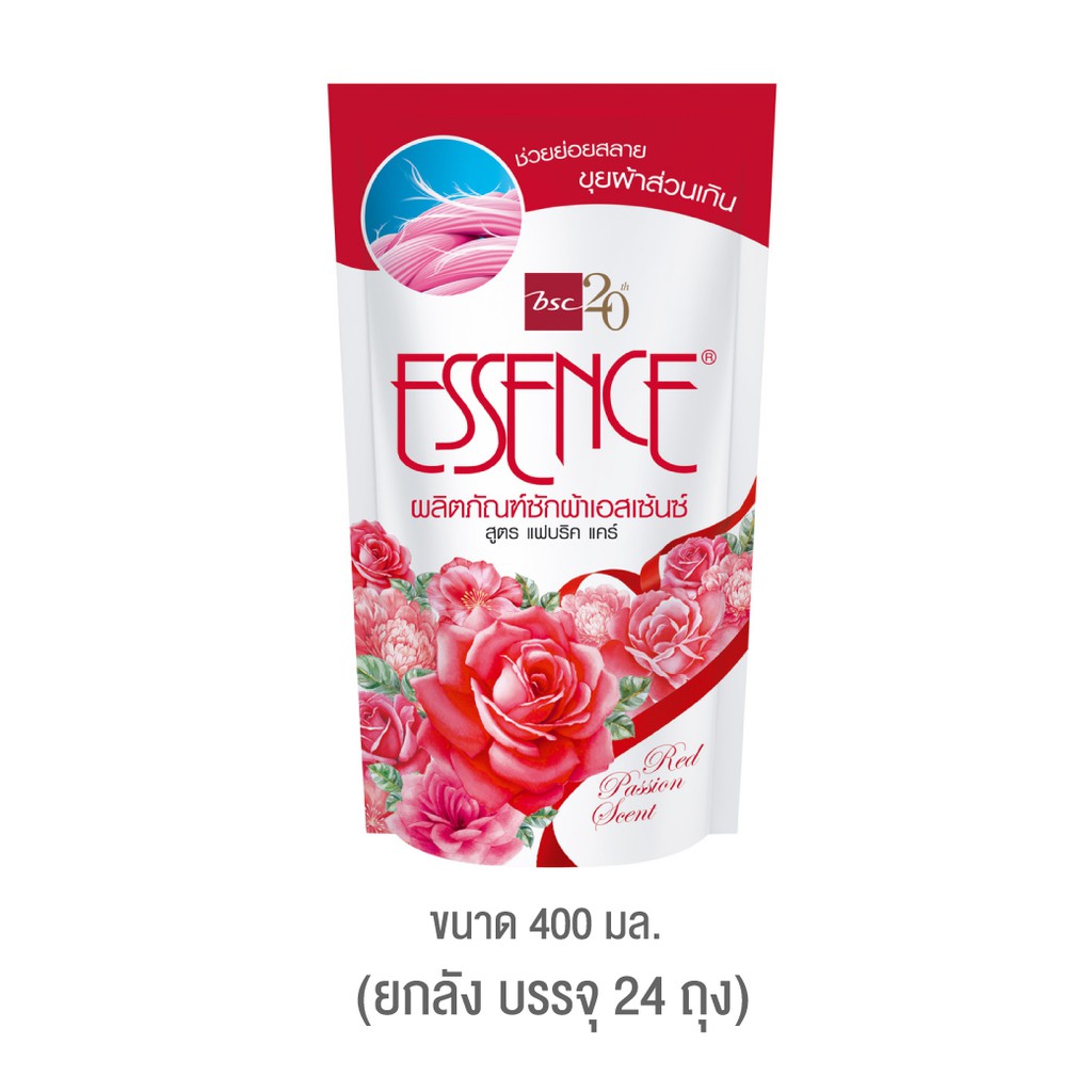essence ผลิตภัณฑ์ซักผ้าเอสเซ้นซ์ สูตรช่วยย่อยสลายขุยผ้าส่วนเกิน 400 มล. (1 ลัง บรรจุ 24 ถุง)