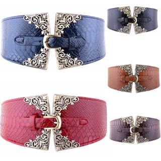 Womens Fashion Wild Elastic Wide Belt Elastic Pin Buckle Fashion Crocodile Belt