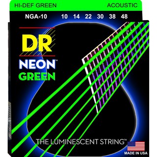 สายกีต้าร์โปร่งเคลือบเรืองแสงสีเขียว DR Strings รุ่น NEON™ GREEN Coated Acousic Guitar Extra Light