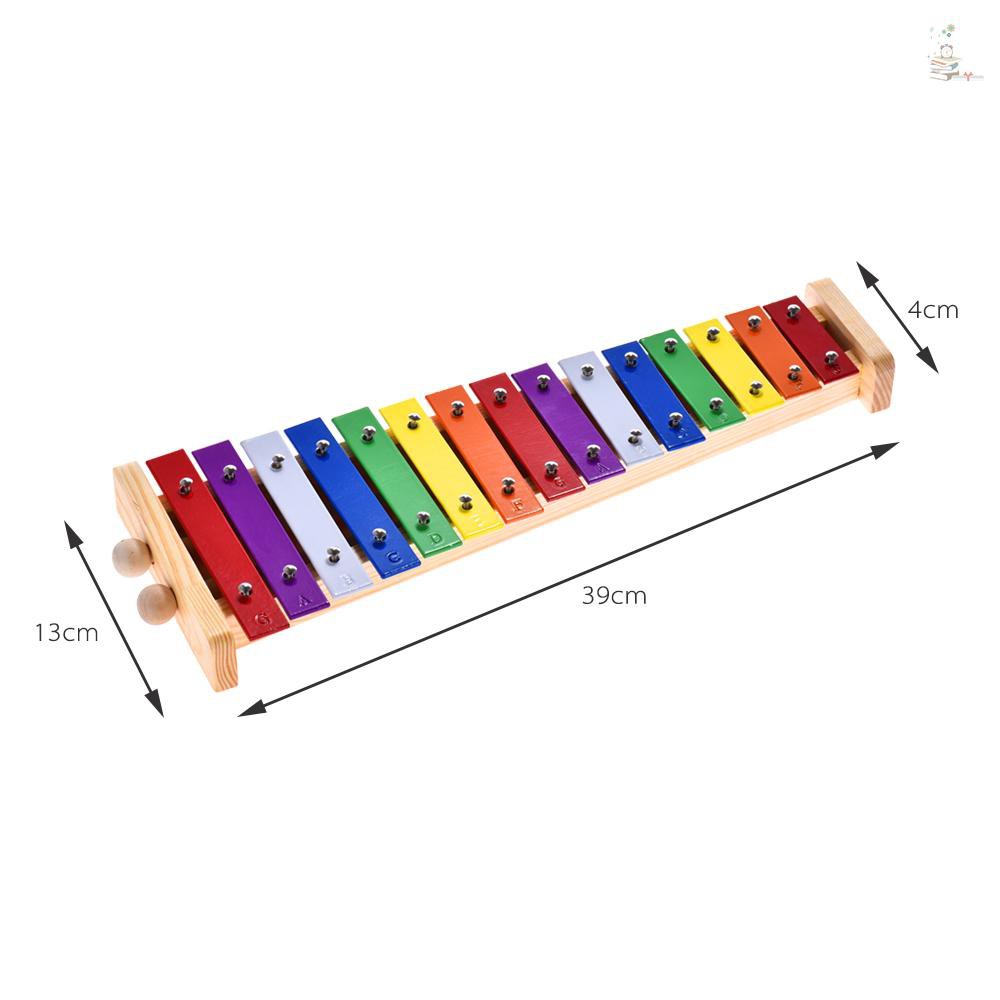 Xylophone Glockenspiel en bois à 13 notes avec 2 maillets, instrument de percussion portable pour débutants, finition naturelle, longueur 34 cm