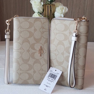 NEW COACH C4452 LONG ZIP AROUND WALLET IN SIGNATURE CANVAS