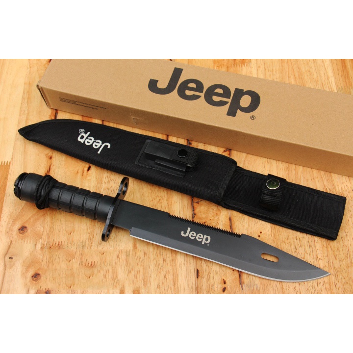 มีดโบวี JEEP มีดทรงโบวีใบรมดำสำหรับลุยป่า ขนาด 15 นิ้ว พร้อมซอง หินลับมีด OEM