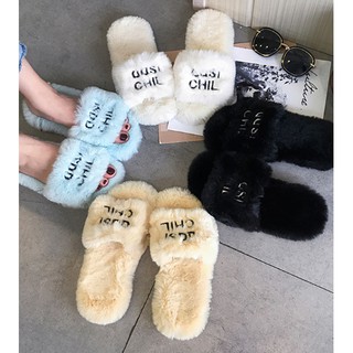 รองเท้าแตะ rabbit fur -preorder-