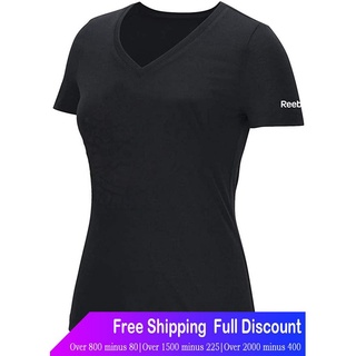 เสื้อยืดถักฤดูร้อน Reebok Womens Medium Short Sleeve V-Neck Tee T-Shirt Black M Reebok Short sleeve T-shirts