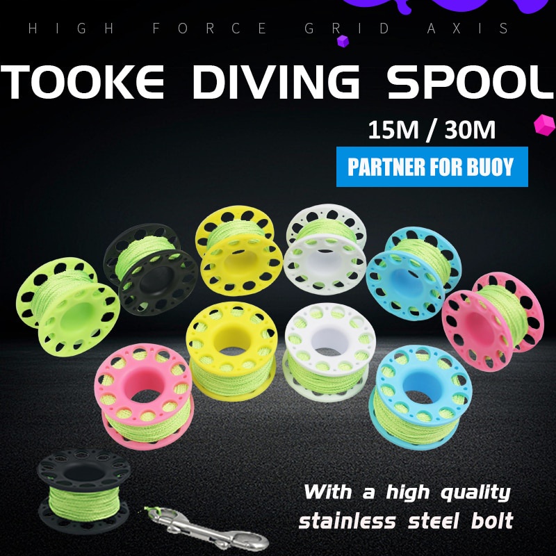 Scuba Diving Spool Reel Finger 15M/30M with Bolt Snap Hook SMB Safe Equipment BCD Accessories Cave W