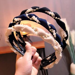 Korean version of the new pearl woven thin hair band chain ins twist braid cross sequin hair bundle hair hole wave hair accessories