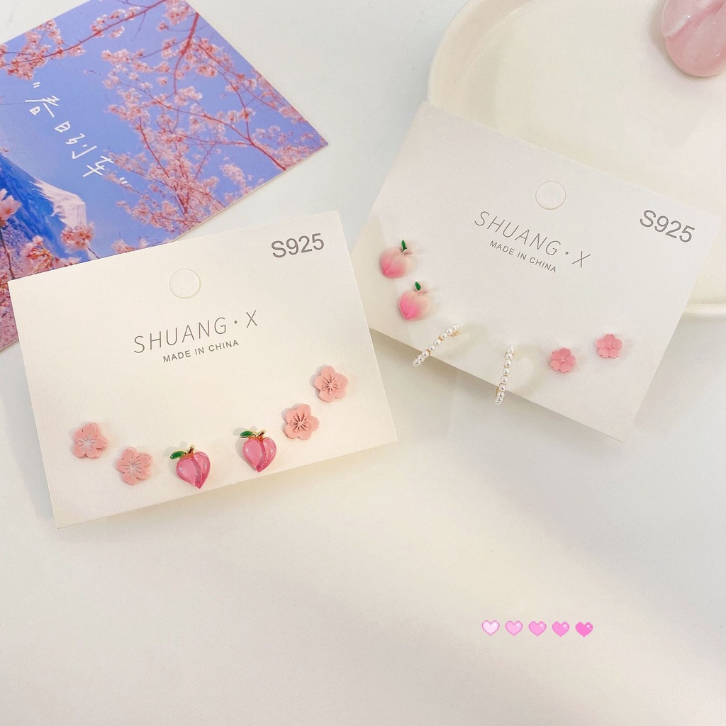 17 กม. หวาน สีชมพู ดอกไม้ พีช ต่างหู เซต ต่างหูมุก เรียบง่าย สําหรับผู้หญิง เครื่องประดับ อุปกรณ์