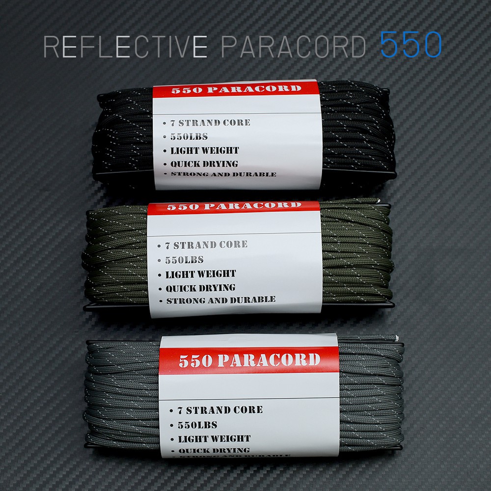 เชือกพาราคอร์ด  REFLECTIVE PARACORD 550 มีแถบสะท้อนแสง  คุณภาพสูง ขนาด 100 ฟุต i – โปรปัง