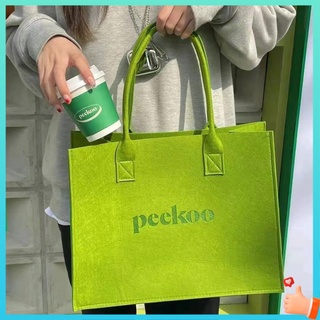 กระเป๋าถือใบเล็ก กระเป๋าถือใบใหญ่ กระเป๋าถือผู้หญิง Xiaohongshu Same Green Felt Bag Peekoo สั้น ๆ ตัวอักษรตัวอักษรอเนกประสงค์กระเป๋าถือกระเป๋าถือรองรับการปรับแต่งการปรับแต่ง