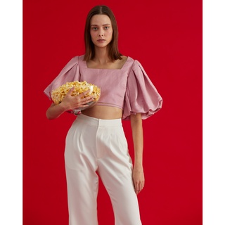 SIRINTRA The SRT X4 TPN49 Linen Ballon Sleeves Crop Top - เสื้อครอป แขนบอลลูน ผ้าลินิน