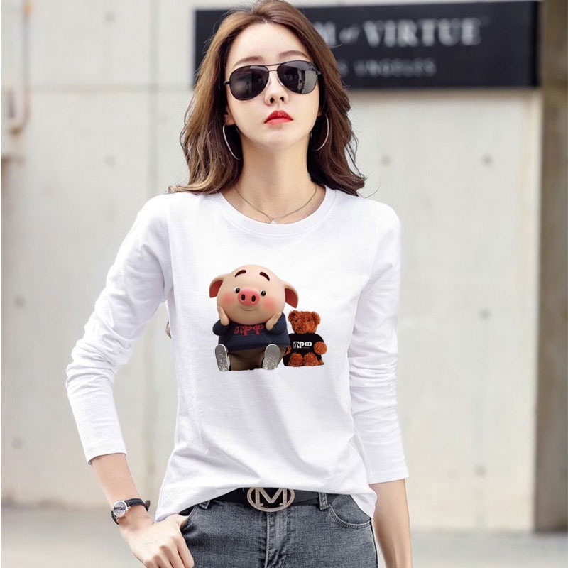 TL-247 เสื้อยืดแขนยาวแฟชั่นเกาหลี ผ้านุ่มใส่สบาย ลายการ์ตูนน่ารัก มีไซส์ S-XXL