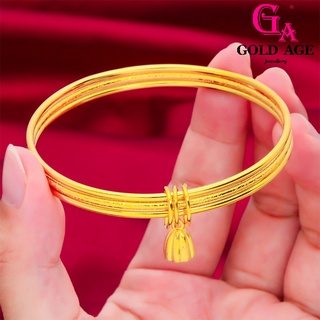 Ga เครื่องประดับแฟชั่น ชุบทอง 24k เกาหลี อุปกรณ์เสริมกระเป๋าฝ้า จี้ดอกบัว สามวงกลม สร้อยข้อมือ สําหรับผู้หญิง