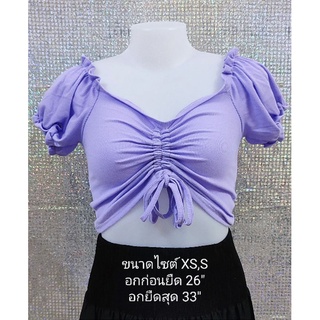 เสื้อยืดแฟชั่น ครอปแขนตุ๊กตา รูดหน้า C490 สุดน่ารักมาก