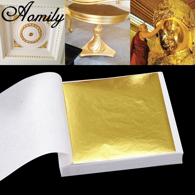 ใช้งานได้จริง K Pure Shiny Gold Leaf สําหรับ Gilding Funiture เส้น 100 ชิ้น/เซ็ต 9x9 ซม.