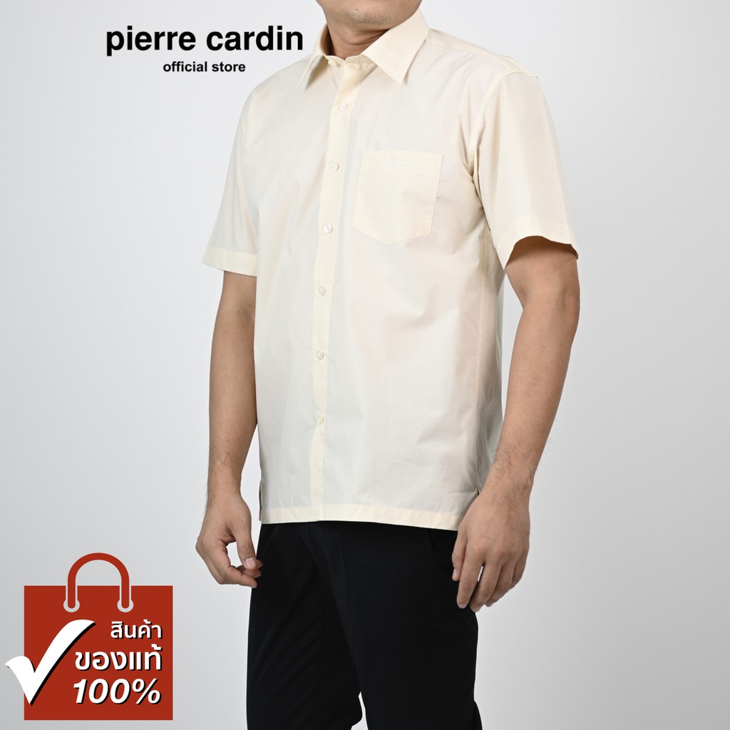 Pierre Cardin เสื้อเชิ้ตแขนสั้น Basic Fit รุ่นมีกระเป๋า ผ้า Cotton 100% [SJJ0231-CR]