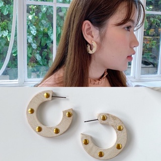 ‼️ ต่างหูก้านเงินแท้ แพ้ง่ายใส่ได้💯🥐 Wooden Thin Hoops (3.5cm)