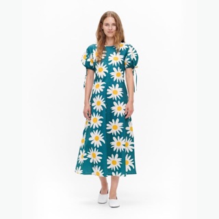 Marimekko ที่สุดแห่งความน่ารัก เดรสตัวยาว ลายดอกไม้สีสันสดใส แขนตุ๊กตา เดรสทรงเอพรางหุ่นสุดๆ