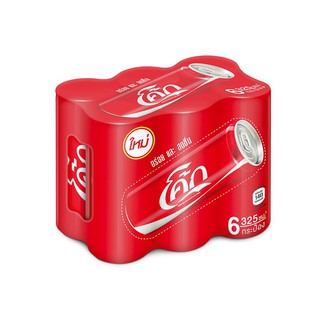 โค้ก เครื่องดื่มน้ำอัดลม 325 มล. X 6 กระป๋อง Coke Carbonated Soft Drink 325ml X 6 cans