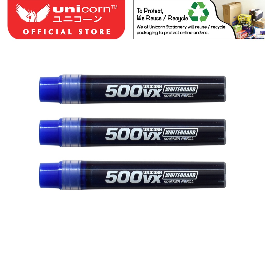 ยูนิคอร์นเครื่องเขียนไวท์บอร์ดมาร์กเกอร์รีฟิลสําหรับ UM-500VX 1 ชุด 3 ชิ้น UM-102VX3 (สีดํา / น้ําเง