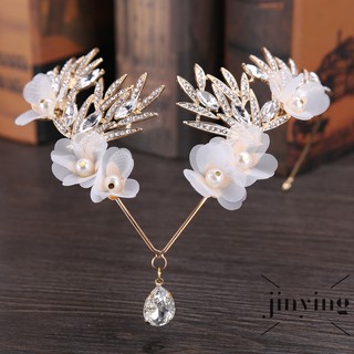 ❤S Wind Korean Style  Pearl Crystal Flower V Shape Water Drop Crown Tiara Hairwe