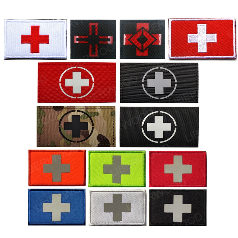 Flag of Switzerland Swiss embroidered applique patch IR Infrared MED MEDIC rescue PATCH RED CROSS Re